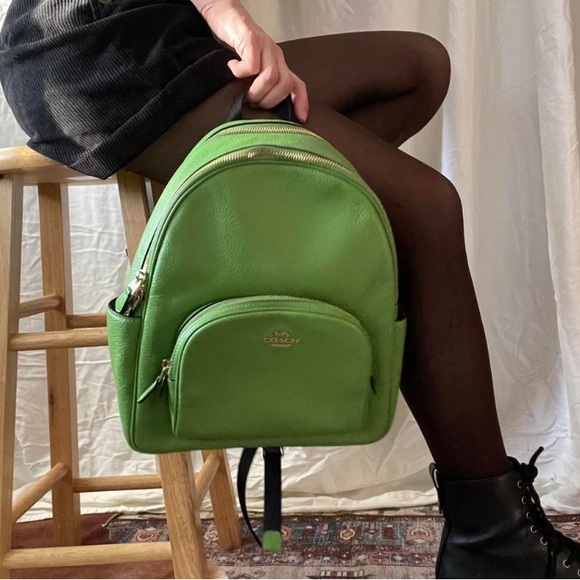 Coach “Court” Large Leather Neon Green Backpack With Two Zipped Compartments - Picture 7 of 8